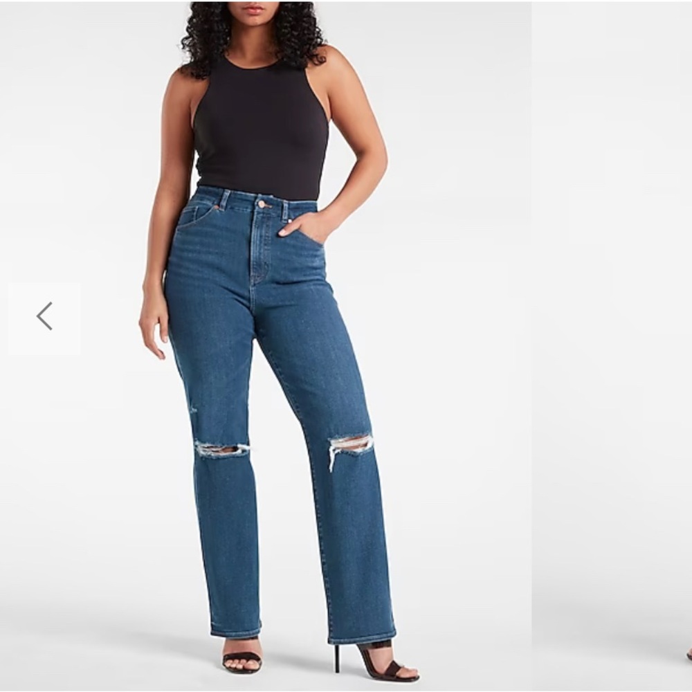 Express Super High Waisted FlexX Modern Straight Jeans Dark Wash S 0,2,4